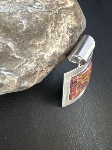 Men's Women's Red Opal Inlay Pendant | Navajo Sterling Silver | Authentic Native American Handmade | 15182