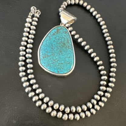 Men's Navajo Blue Spiderweb Turquoise Pendant Necklace | Sterling Silver | Authentic Native American Handmade | 16204