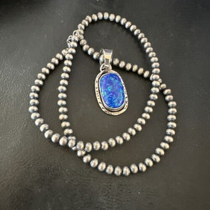 Men's Women's Blue Fire Opal Pendant | Navajo Sterling Silver | Authentic Native American Handmade | 16483
