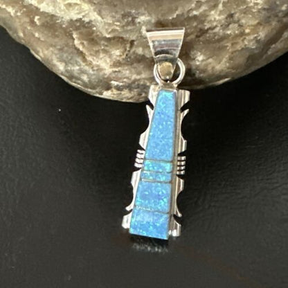 Navajo Blue Opal Inlay Pendant Necklace | Sterling Silver | Authentic Native American Handmade | 15671