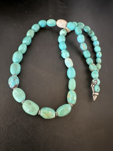 Graduated Blue Turquoise Navajo Pearls Necklace | Sterling Silver | Authentic Native American | 20" | 16952