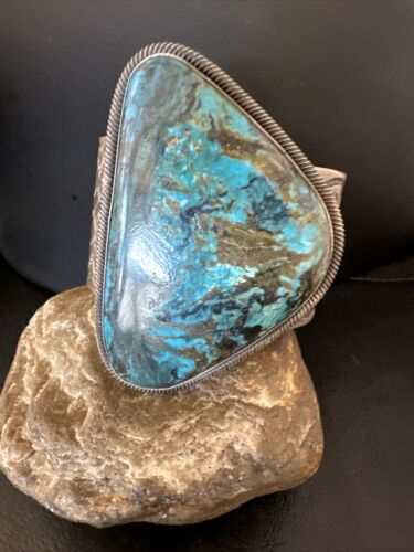 Navajo Blue Turquoise Cuff Bracelet | Sterling Silver | Authentic Native American Handmade | 15986