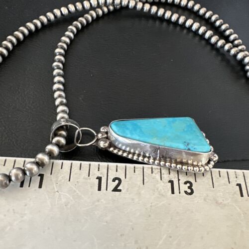 Navajo Pearls Kingman Turquoise Pendant Necklace | Sterling Silver | Authentic Native American Handmade | 17132