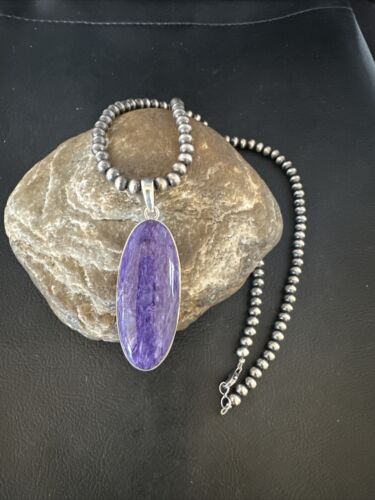 Navajo Pearls Purple Sugilite Pendant Necklace | Sterling Silver Beads | Authentic Native American Handmade | 15513