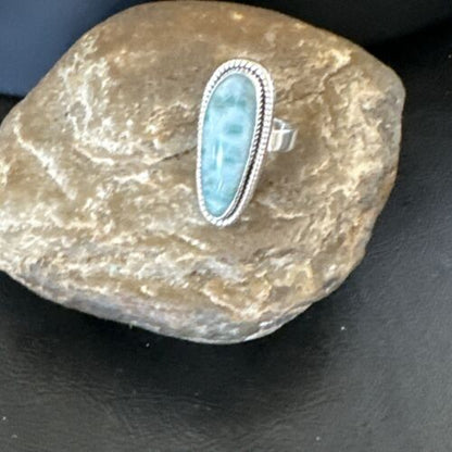 Navajo Blue Larimar Ring | Sterling Silver | Sz 7 | Authentic Native American Handmade | 17654