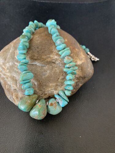 Navajo Blue Green Turquoise Necklace | Sterling Silver | 16" | Authentic Native American Handmade | 12915