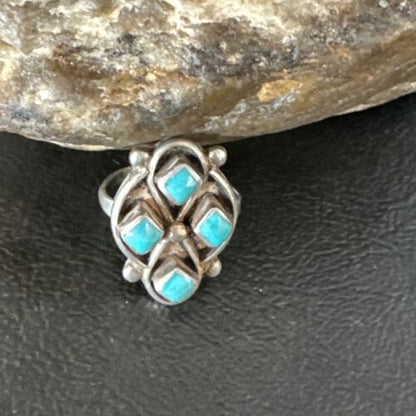 Navajo Blue Kingman Turquoise Cluster Ring | Authentic Native American Sterling Silver | Multi-Stone | Sz 5 | 15357