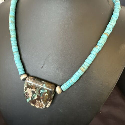 Navajo SpiderWeb Turquoise Heishi Pearls Necklace | Sterling Silver | 20" | Authentic Native American Handmade | 17095