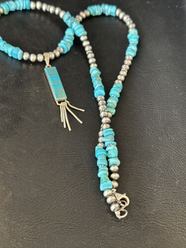 Navajo Kingman Turquoise Pendant Necklace | Sterling Silver | Native American Handmade | 14827