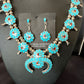 Zuni Turquoise Squash Blossom Necklace with Naja Earrings | Sterling Silver | Native American Handmade | 16167