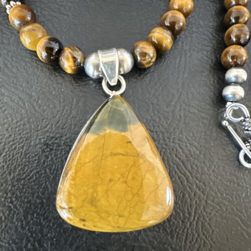 Southwestern Coffee Brown Tiger's Eye Pendant Necklace | Sterling Silver | 15866