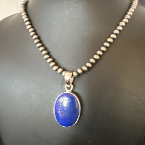 Navajo Blue Lapis Pendant with Pearls | Sterling Silver Necklace | 20" | Authentic Native American Handmade | 16663