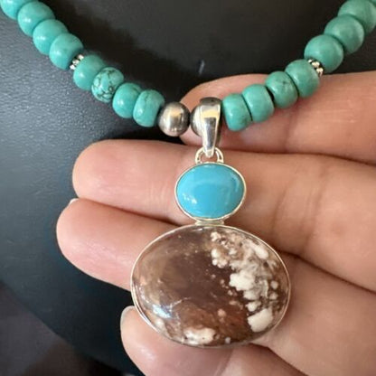 Navajo Wild Horse | Blue Kingman Turquoise Pendant Necklace | Sterling Silver | 17571