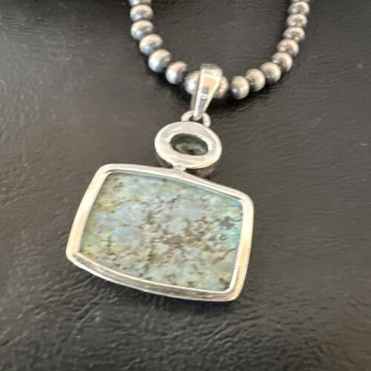 Navajo Women's Dry Creek Turquoise Topaz Pendant Necklace | Sterling Silver | 16312