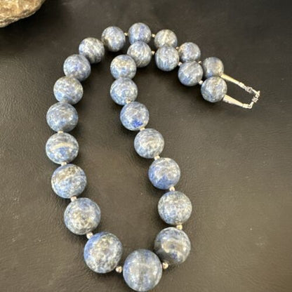 Navajo Denim Lapis Necklace | 14mm Pearls | Sterling Silver | Authentic Native American Handmade | 19" | 17549