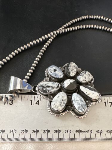 XL Cluster Navajo White Buffalo Turquoise Sterling Necklace Pendant | Multi-Stone | 14897