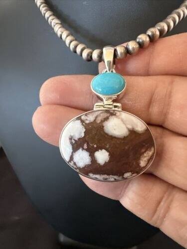 Wild Horse Sterling Silver Necklace | Blue Kingman Turquoise SW Pendant | Multi-Stone | 17306