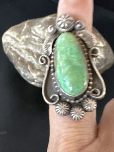 Navajo Green Turquoise Ring | Sterling Silver | Sz 8 | Authentic Native American Handmade | 15918