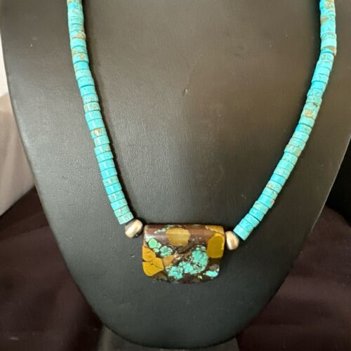 Navajo SpiderWeb Turquoise Heishi Pearls Necklace | Sterling Silver | 20" | Authentic Native American Handmade | 17258