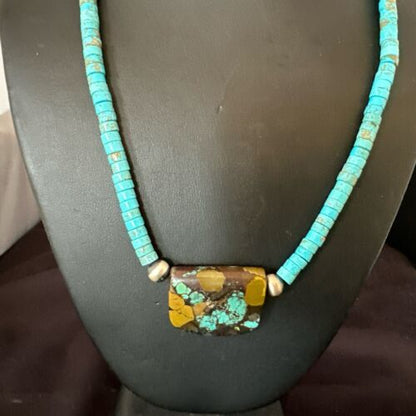 Navajo SpiderWeb Turquoise Heishi Pearls Necklace | Sterling Silver | 20" | Authentic Native American Handmade | 17258
