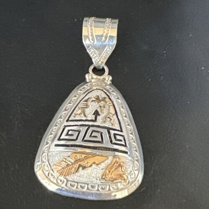 Hopi Gold Pendant | Sterling Silver | 12K GP | Authentic Native American Handmade | 15166