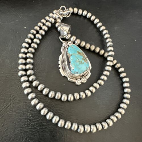 Navajo Pearls Turquoise Necklace with Royston Pendant | Sterling Silver | Authentic Native American Handmade | 17128