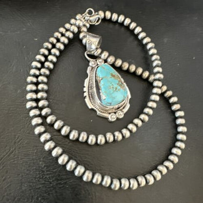 Navajo Pearls Turquoise Necklace with Royston Pendant | Sterling Silver | Authentic Native American Handmade | 17128