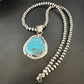 Men's Blue Kingman Turquoise Pendant Necklace | Navajo Pearls | Sterling Silver | 16021