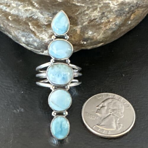 Navajo Blue Larimar Multi-Stone Ring | Authentic Native American Sterling Silver | Multi-Stone | Sz 8 | 15930
