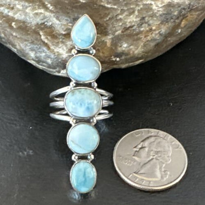 Navajo Blue Larimar Multi-Stone Ring | Authentic Native American Sterling Silver | Multi-Stone | Sz 8 | 15930