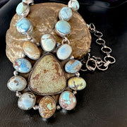 Navajo Blue Golden Hills Turquoise Lariat Necklace Pendant | Authentic Native American Handmade | 16184