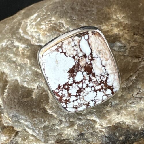Navajo Wild Horse Turquoise Ring | Sterling Silver | Sz 8 Adjustable | Authentic Native American Handmade | 15556