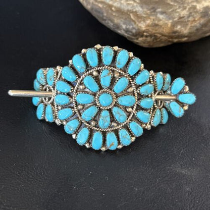 Navajo Blue Turquoise Multi-Stone Hair Barrette | Sterling Silver | 3" | Authentic Native American Handmade | 15206