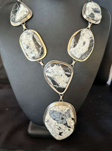 Navajo XL White Buffalo Turquoise Lariat Necklace  | Authentic Native American Sterling Silver | 14992
