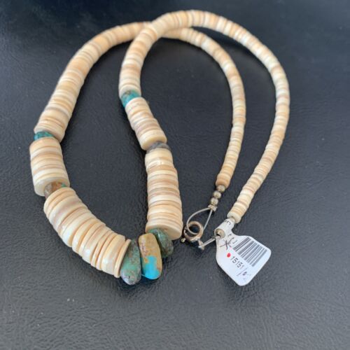 Authentic Navajo Sterling Silver & Turquoise Necklace | Native American Old Pawn Shell | 20" | 10683