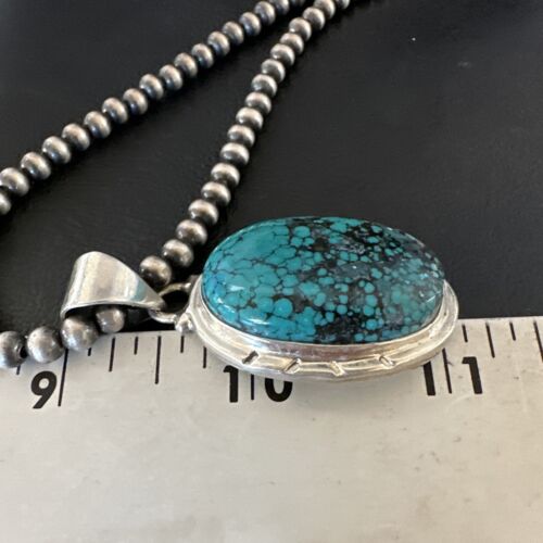 Men's Navajo Blue Spiderweb Turquoise Pendant Necklace | Sterling Silver | Authentic Native American Handmade | 16220