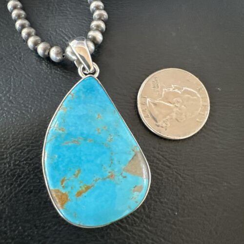 Blue Kingman Turquoise Pendant | Navajo Pearls | Sterling Silver Necklace 20" | 16999
