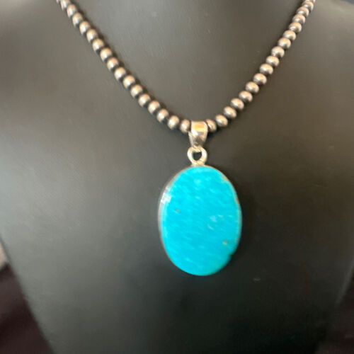 Blue Kingman Turquoise Pendant | Navajo Pearls | Sterling Silver Necklace 20" | 16689