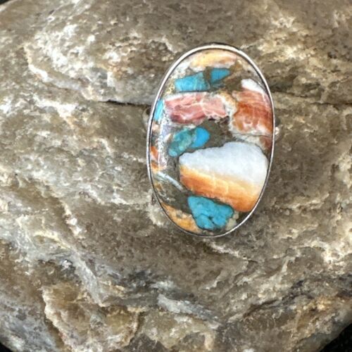 Navajo Turquoise Spiny Oyster Ring | Sterling Silver | Sz 8 | Authentic Native American Handmade | 16608