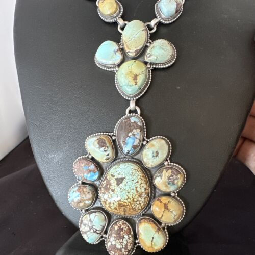 Navajo Blue Golden Hills Turquoise Lariat Necklace Pendant | 25" | Authentic Native American Handmade | 16185