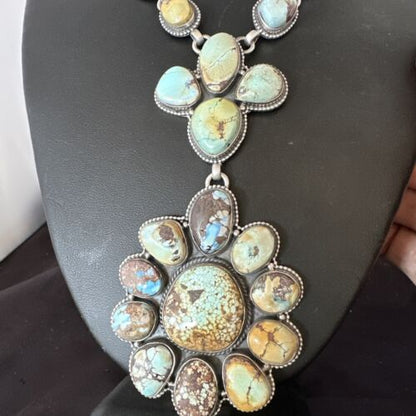 Navajo Blue Golden Hills Turquoise Lariat Necklace Pendant | 25" | Authentic Native American Handmade | 16185