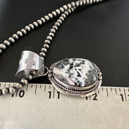 Men's White Buffalo Turquoise Pendant Necklace | Navajo Pearl Sterling Silver | 17041