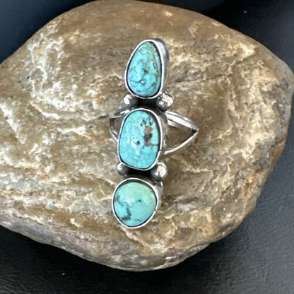 Navajo Blue Turquoise Multi-Stone Cluster Ring | Authentic Native American Sterling Silver | Sz 7.5 | 17842
