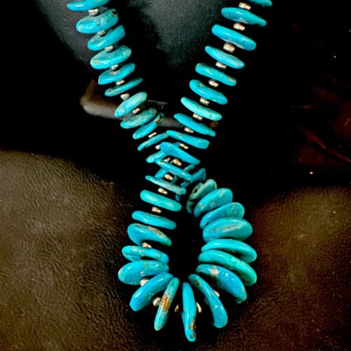 Blue Kingman Nugget Turquoise Necklace | Navajo Pearls | Sterling Silver | 30" | Authentic Native American | 17382
