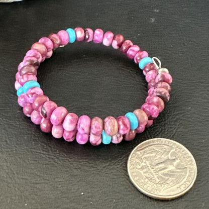 Navajo Purple Sugilite Turquoise Bead Bracelet | 6mm | Stainless Steel Memory Wire | Authentic Native American Handmade | 17613
