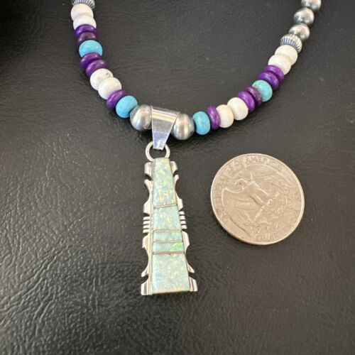 Navajo Opal Inlay Pendant with Turquoise and Sugilite | Sterling Silver Necklace | Authentic Native American Handmade | 16850