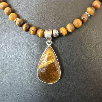 Southwestern Coffee Brown Tiger's Eye Pendant Necklace | Sterling Silver | 15863