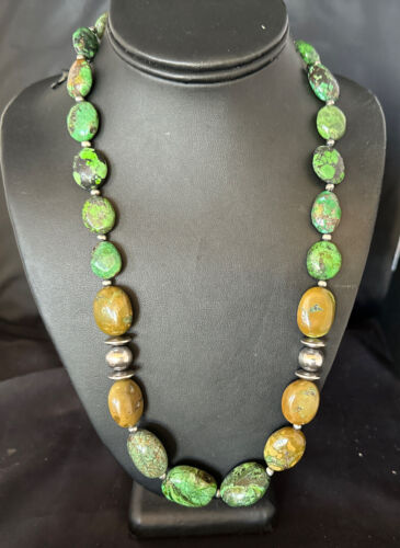 Navajo Green Turquoise Chunky Necklace | Sterling Silver | 24" | Authentic Native American | 15203