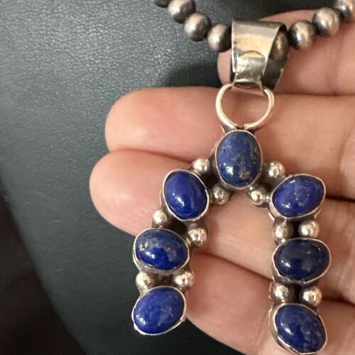 Navajo Horseshoe Naja Blue Lapis Pendant Necklace | Sterling Silver | Authentic Native American Handmade | 15753