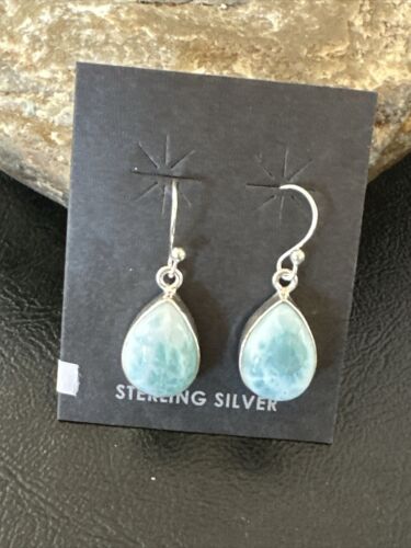 Navajo Blue Larimar Dangle Earrings | Sterling Silver | Authentic Native American Handmade | 17293